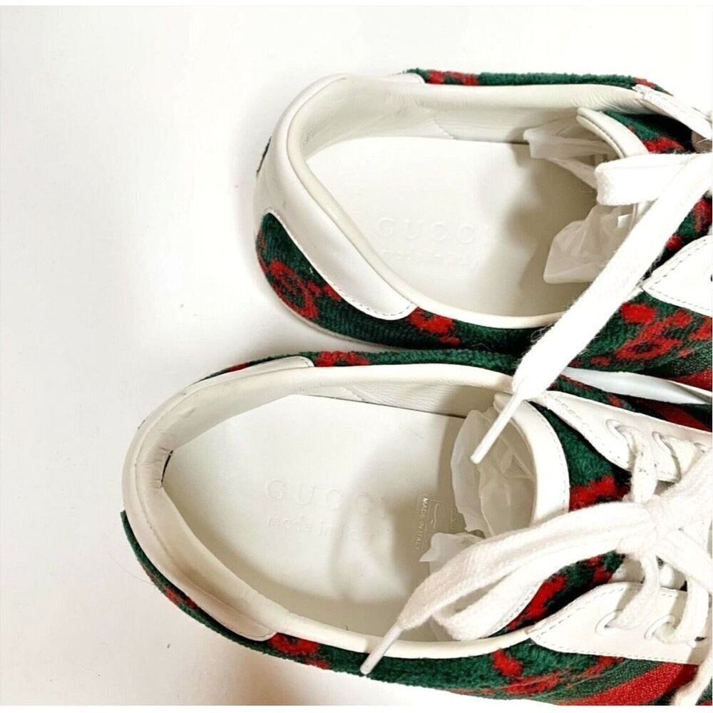 Gucci Ace GG Logo Terry Cloth Green Red Velvet Men’s Sneakers Size Gucci Size 8 - Picture 13 of 13